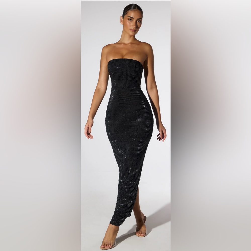 Oh Polly DALEYZA Black Embellished Strapless Evening Gown